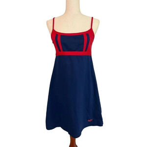 Vtg Mossimo Dress Large Blue Red Track Tank Top Cami Sporty Spice Y2K 90s USA